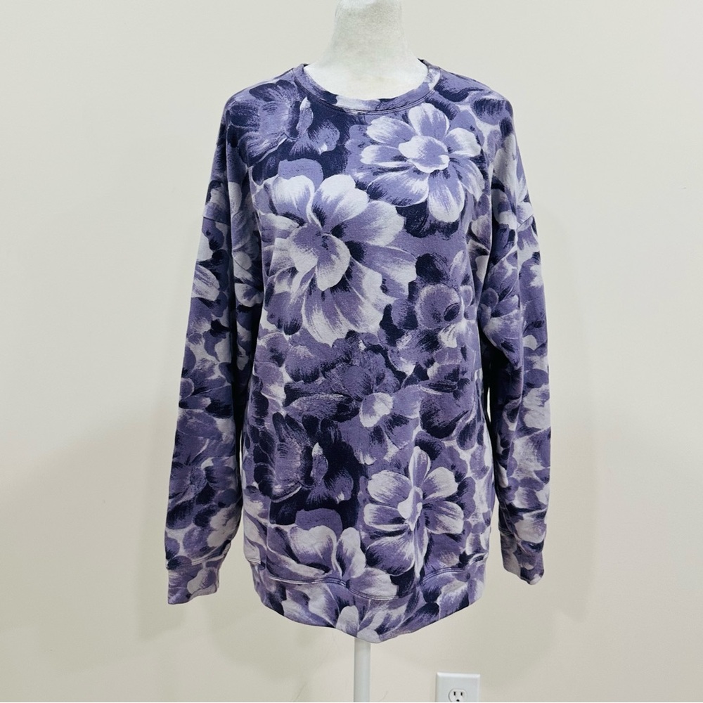 Athleta Studio To Street Sweatshirt Womens Size M Purple Floral Crewneck
